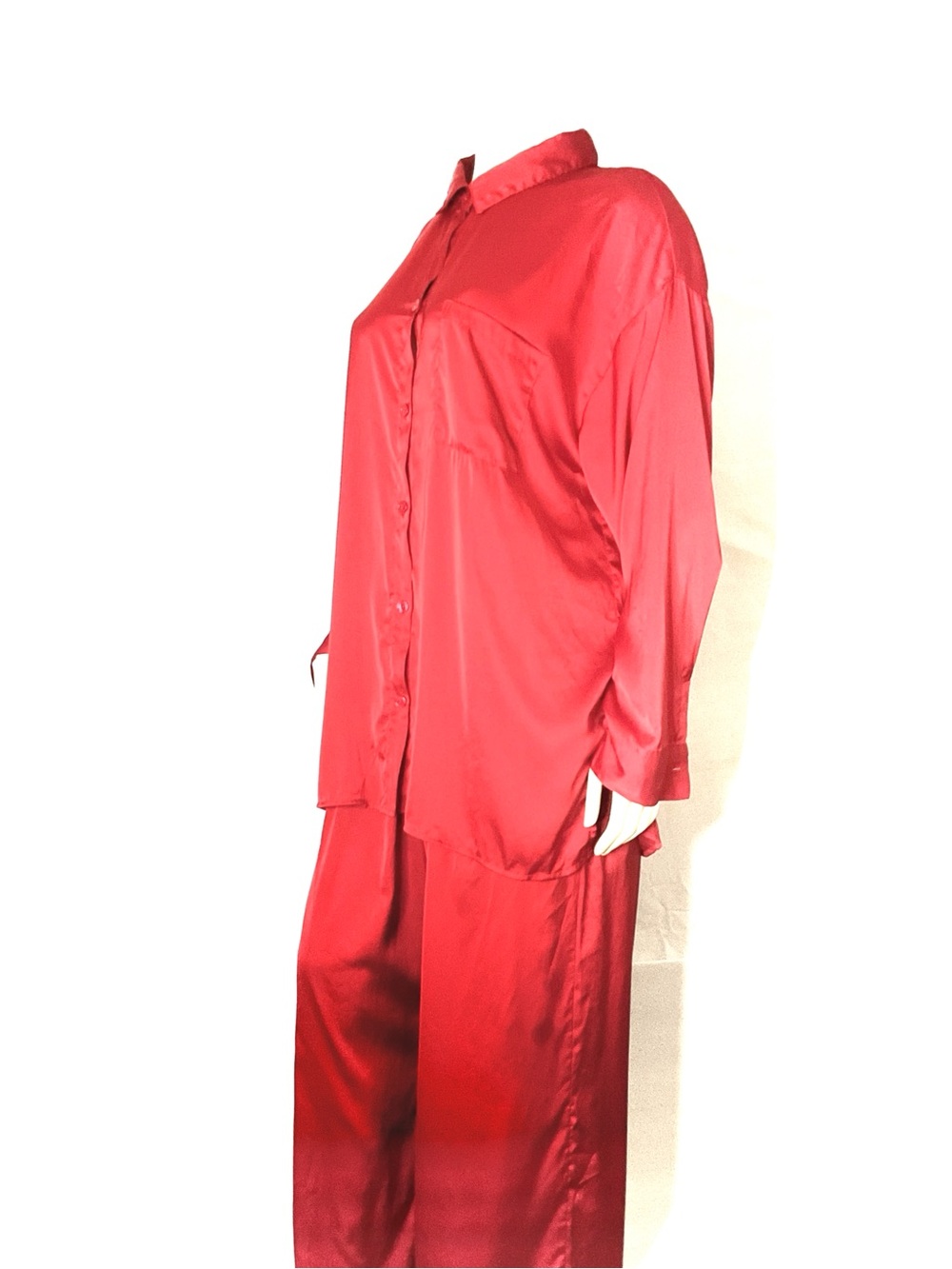 stars above Red Satin Button-Front Pajama Set - Picture 2 of 7